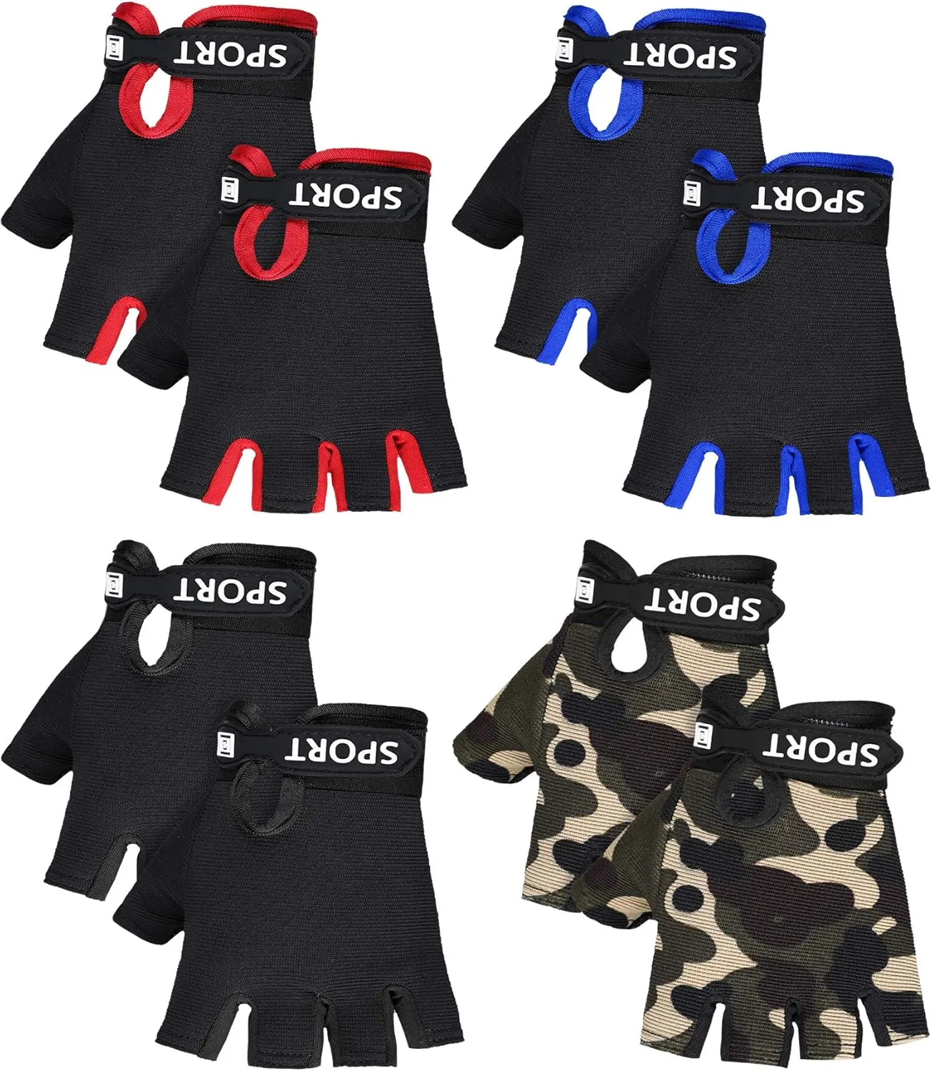 SATINIOR 4 Pairs Kids Half Finger Cycling Gloves Non Slip Sports Gloves for Summer Outdoor Sports Children
