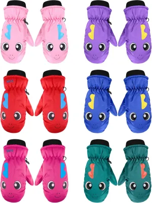 SATINIOR 6 Pairs Kids Winter Snow Mittens Waterproof Warm Ski Gloves Unisex Gloves for Cold Weather Children