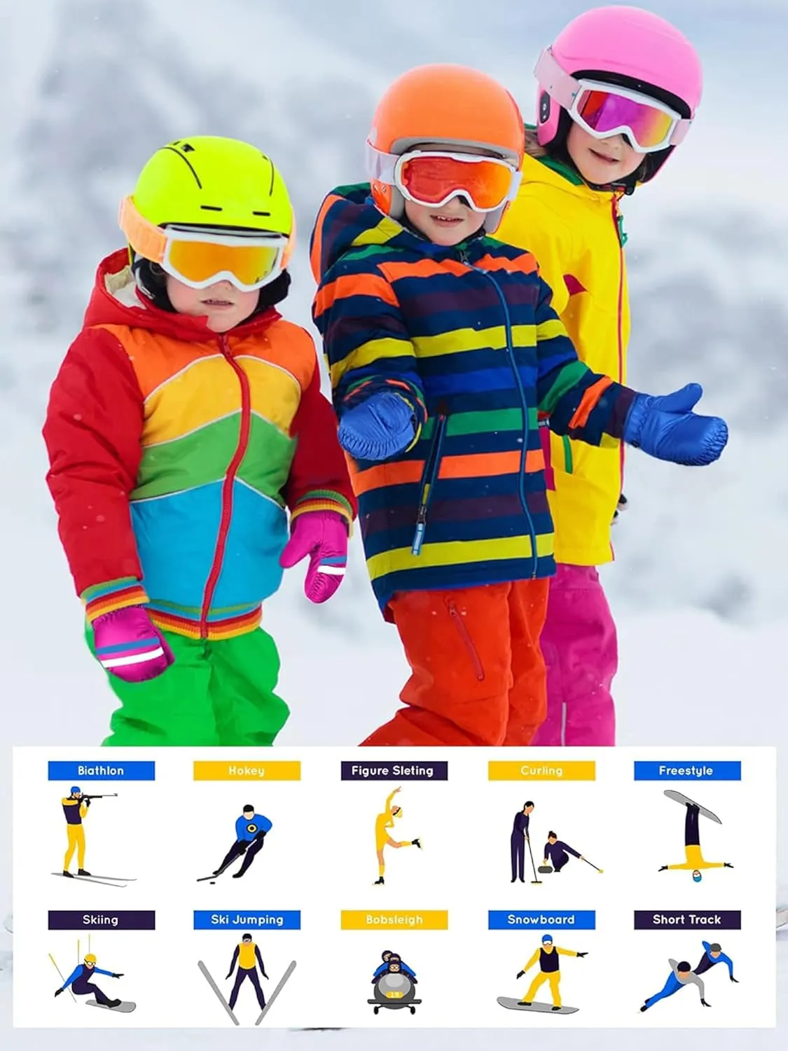 SATINIOR 6 Pairs Kids Winter Snow Mittens Waterproof Warm Ski Gloves Unisex Gloves for Cold Weather Children