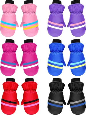 SATINIOR 6 Pairs Kids Winter Snow Mittens Waterproof Warm Ski Gloves Unisex Gloves for Cold Weather Children