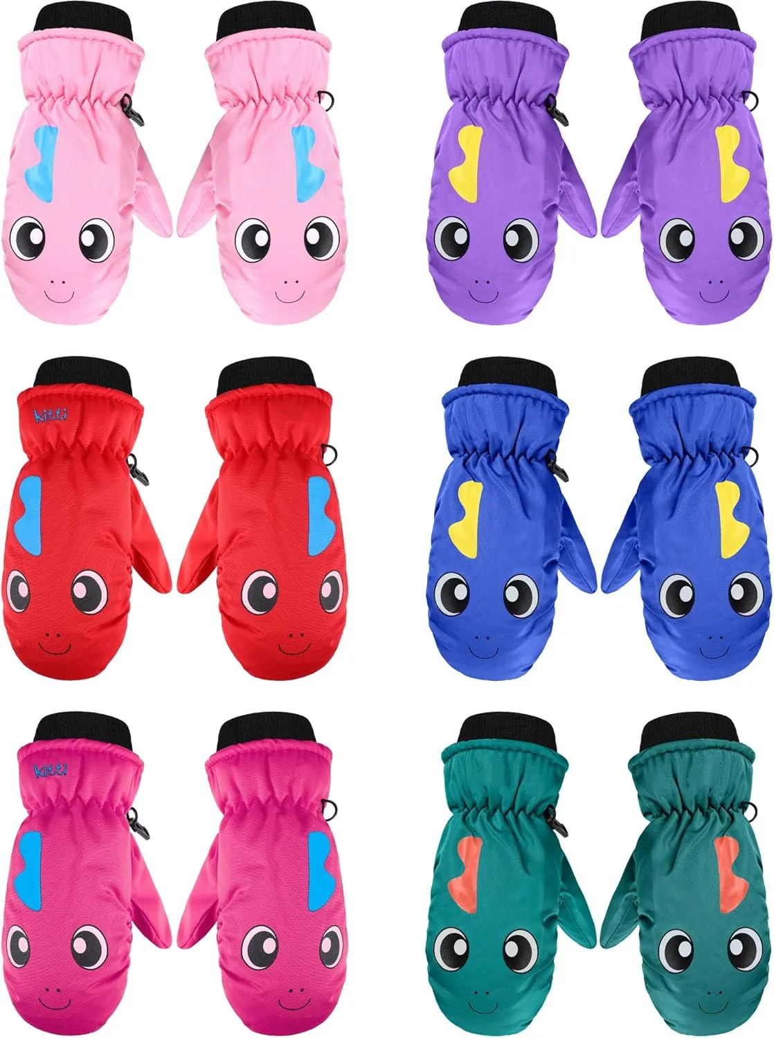 SATINIOR 6 Pairs Kids Winter Snow Mittens Waterproof Warm Ski Gloves Unisex Gloves for Cold Weather Children