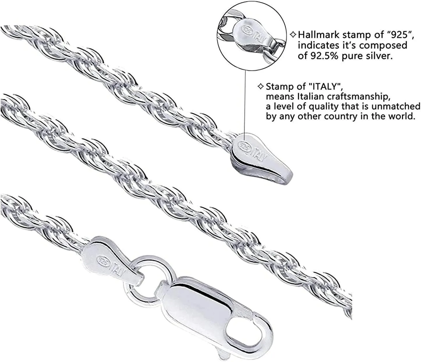 Savlano 925 Sterling Silver Solid Italian Figaro, Rope,Herringbone, Curb, Ball Bead, Snake, Mariner Chain Anklet for Women, Comes in 0.8mm - 5mm With Gift Box