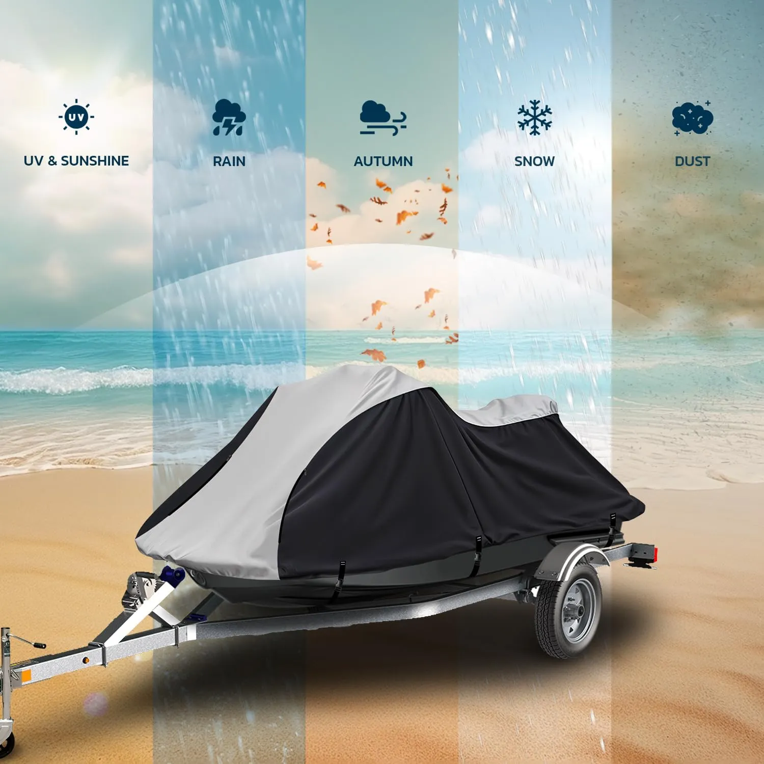 Seal Skin Covers Heavy Duty Jet Ski Cover Marine Grade Waterproof UV Resistant PWC Cover for 4 Seater Compatible with Yamaha Sea-Doo Kawasaki fits 136"-145"