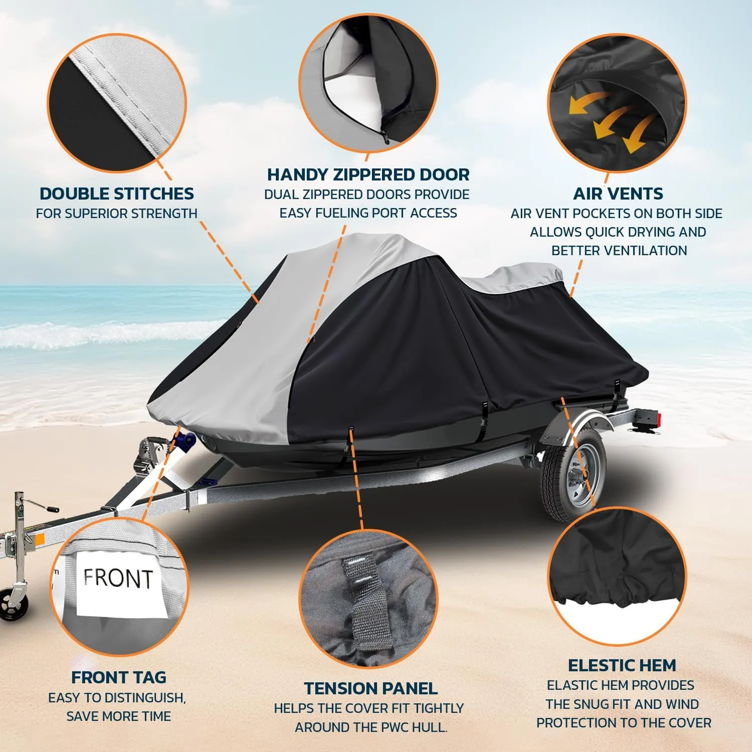 Seal Skin Covers Heavy Duty Jet Ski Cover Marine Grade Waterproof UV Resistant PWC Cover for 4 Seater Compatible with Yamaha Sea-Doo Kawasaki fits 136"-145"