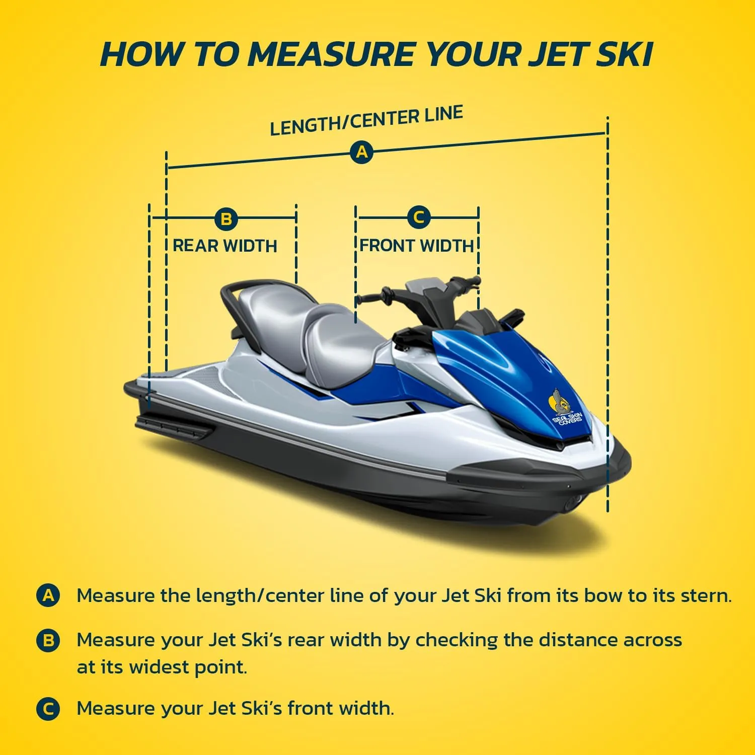 Seal Skin Covers Heavy Duty Jet Ski Cover Marine Grade Waterproof UV Resistant PWC Cover for 4 Seater Compatible with Yamaha Sea-Doo Kawasaki fits 136"-145"