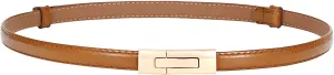 Skinny Leather Belts for Women Slim Waist Belt Patent Leather with Gold Buckle for Dress