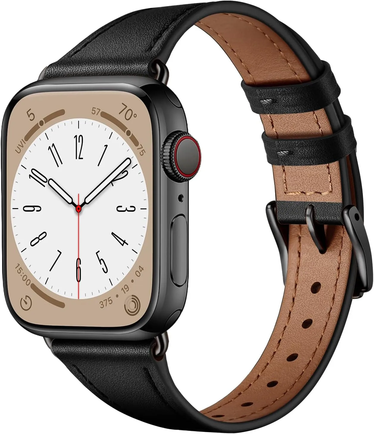 Slim Leather Bands Compatible with Apple Watch Band 42mm 41mm 40mm 38mm, Genuine Leather Replacement Strap for iWatch Series 10/9/8/7/6/5/4/3/2/1/SE Women, Black/Black