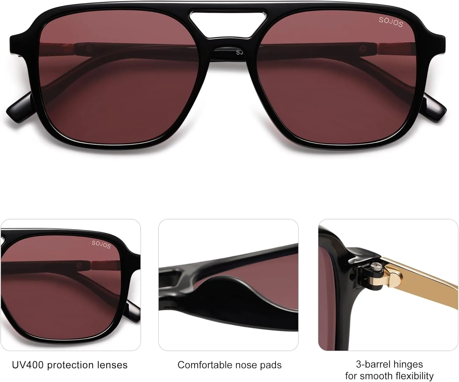 SOJOS Retro Aviator Sunglasses for Women Men,Trendy Rectangle Womens Mens Shades Sun Glasses SJ2202