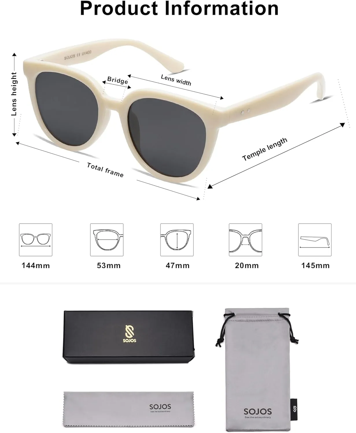 SOJOS Trendy Cat Eye Round Polarized Sunglasses for Women Fashion UV Protection Sunnies Sunglasses SJ2175