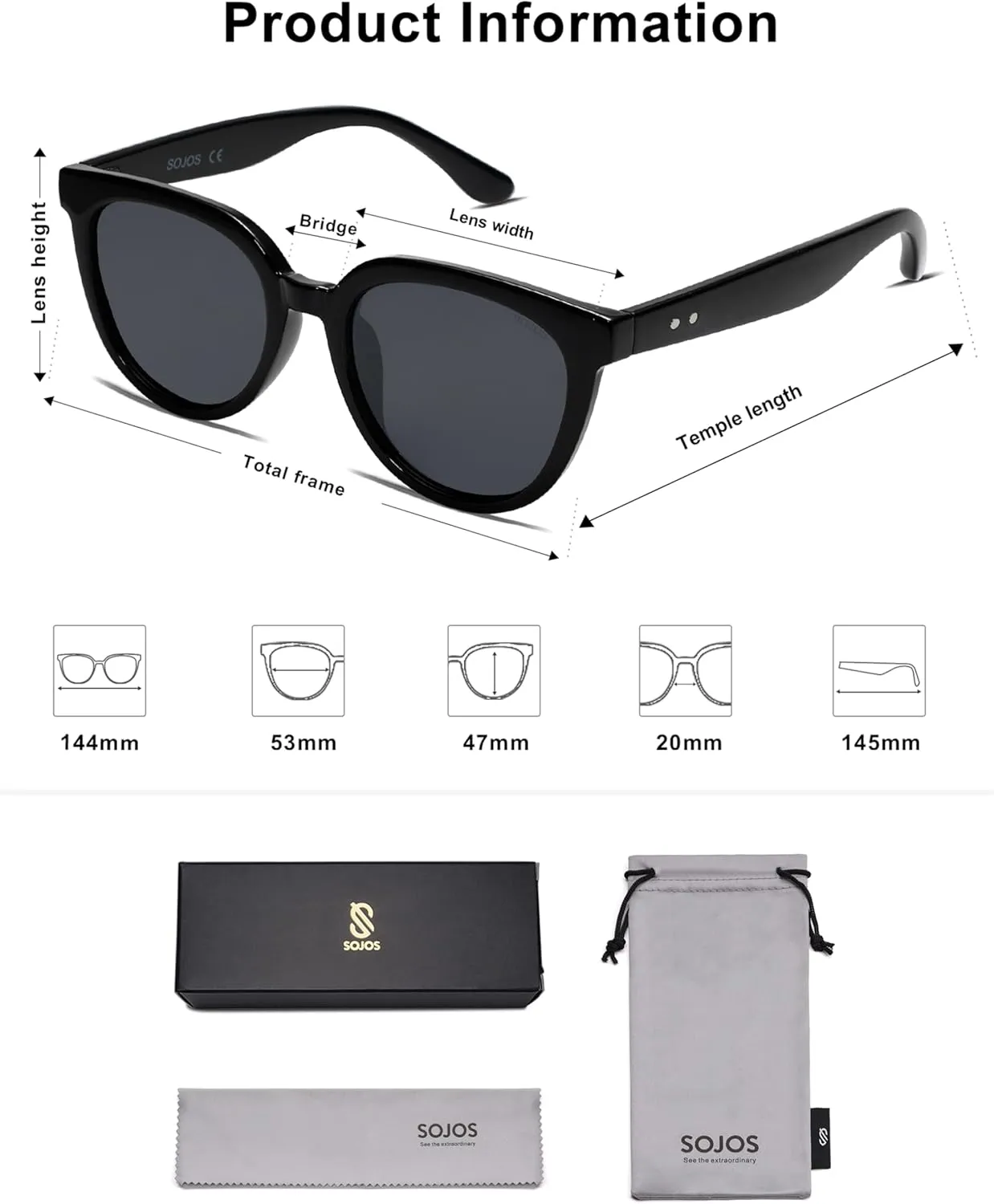 SOJOS Trendy Cat Eye Round Polarized Sunglasses for Women Fashion UV Protection Sunnies Sunglasses SJ2175