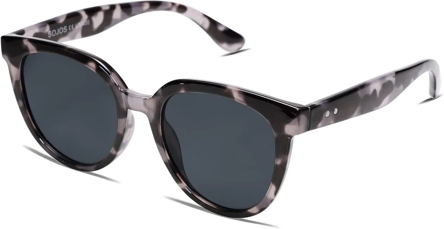 SOJOS Trendy Cat Eye Round Polarized Sunglasses for Women Fashion UV Protection Sunnies Sunglasses SJ2175