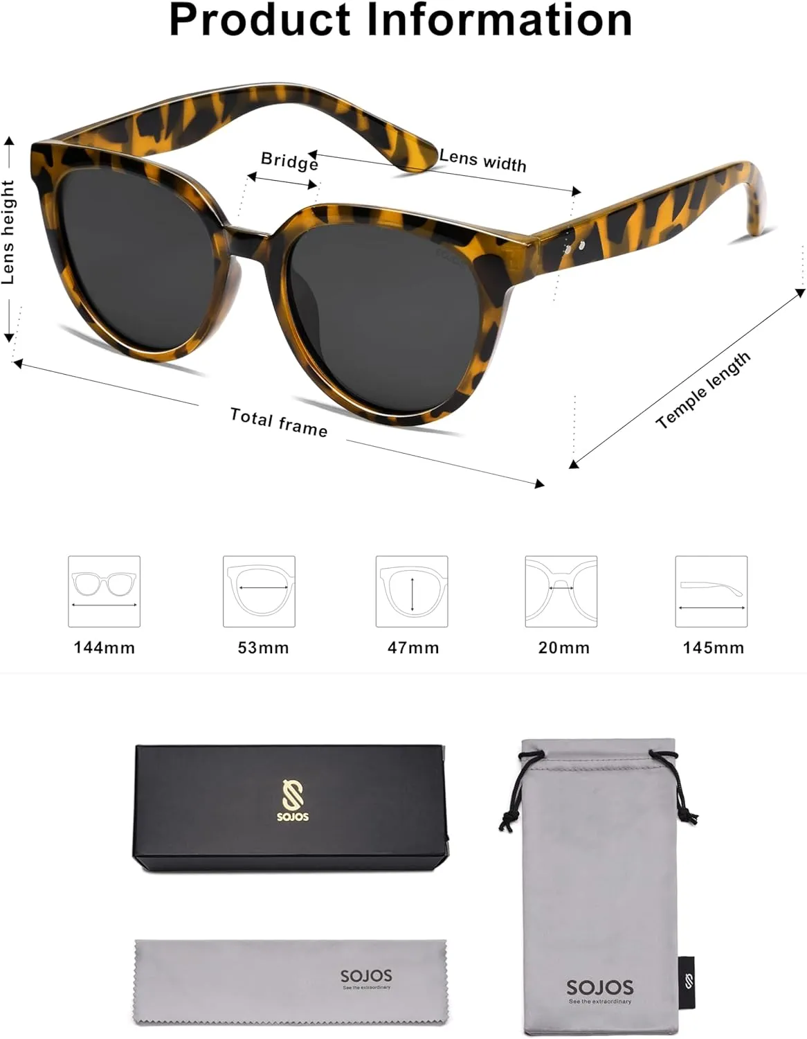 SOJOS Trendy Cat Eye Round Polarized Sunglasses for Women Fashion UV Protection Sunnies Sunglasses SJ2175