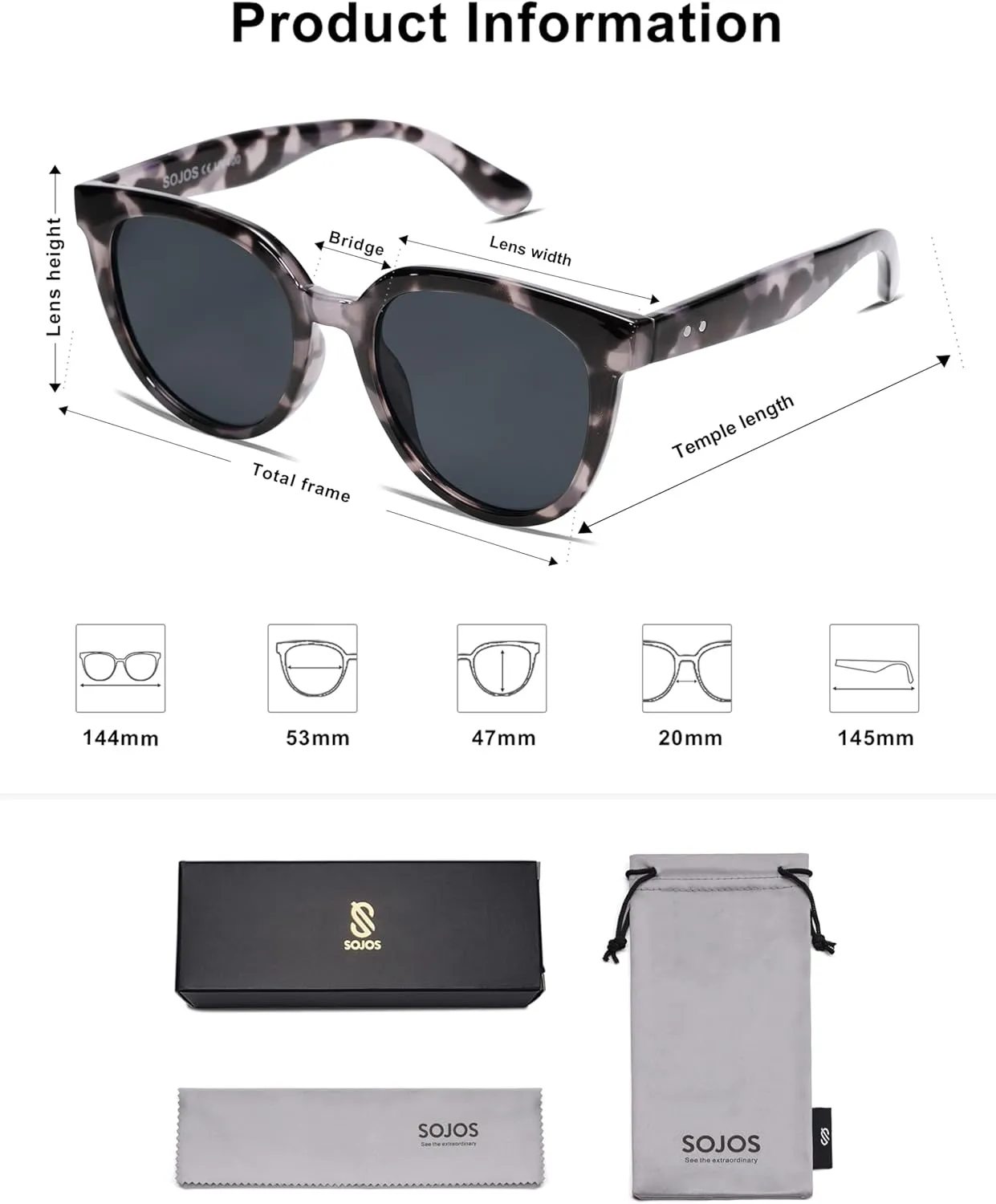 SOJOS Trendy Cat Eye Round Polarized Sunglasses for Women Fashion UV Protection Sunnies Sunglasses SJ2175