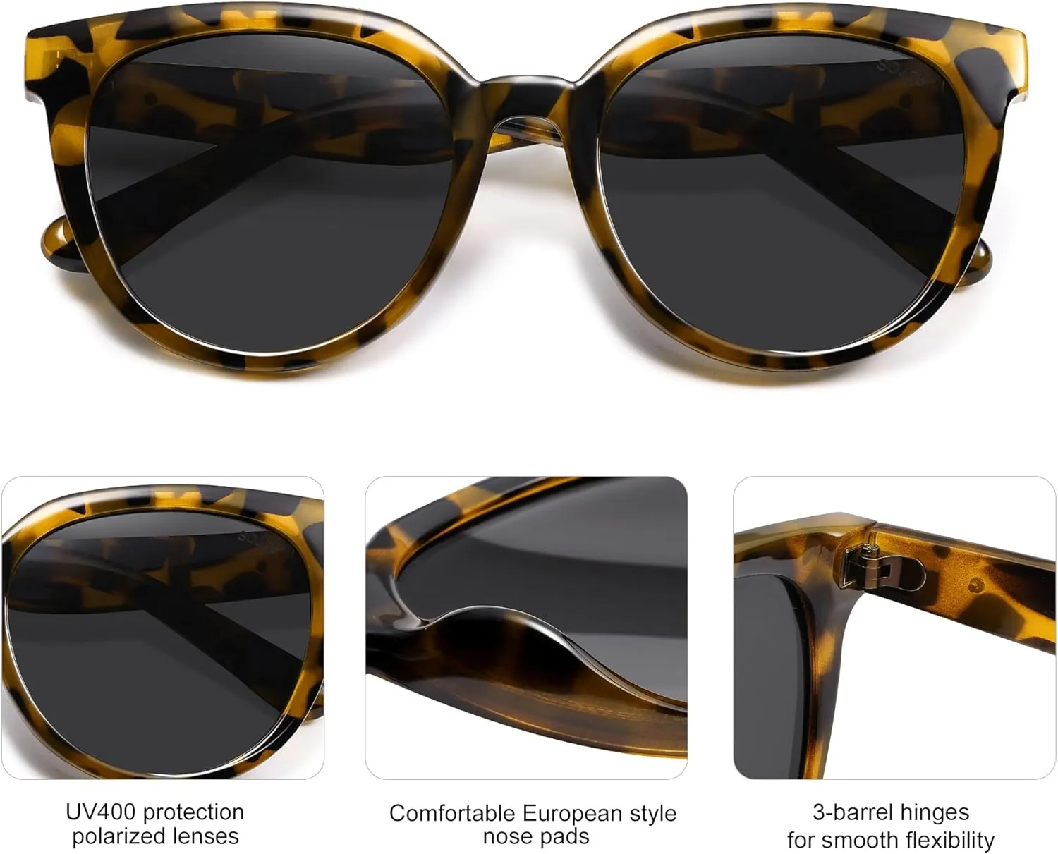 SOJOS Trendy Cat Eye Round Polarized Sunglasses for Women Fashion UV Protection Sunnies Sunglasses SJ2175