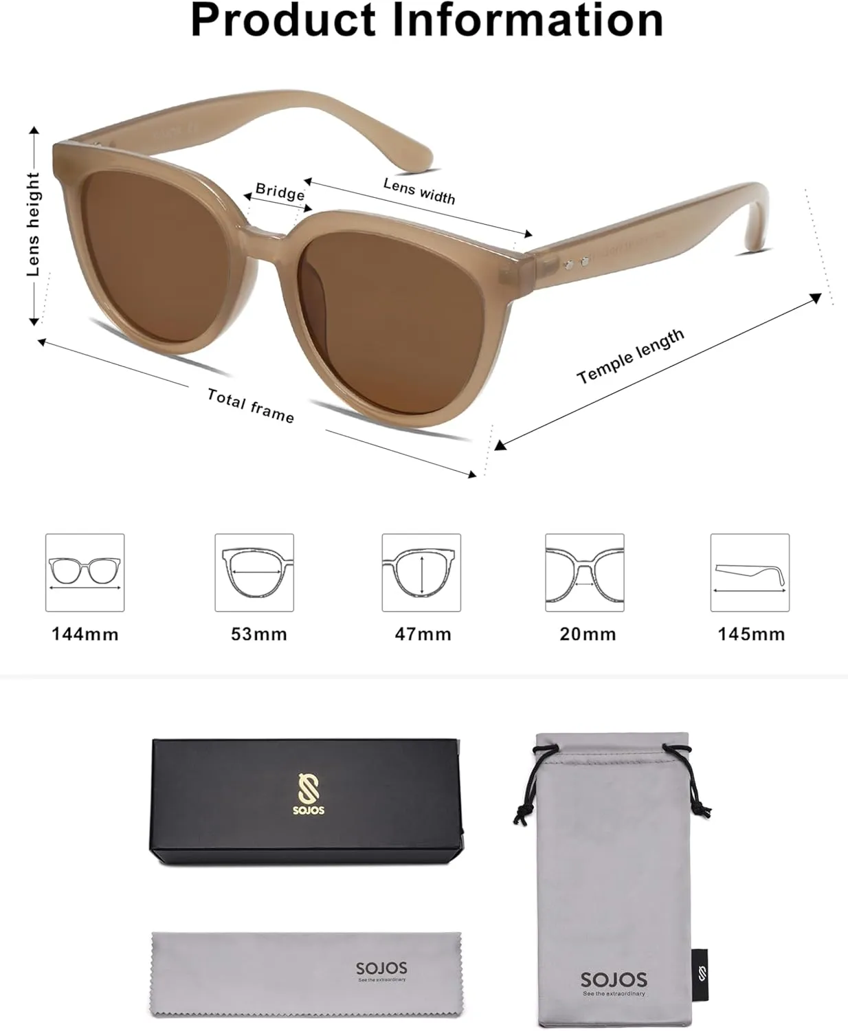 SOJOS Trendy Cat Eye Round Polarized Sunglasses for Women Fashion UV Protection Sunnies Sunglasses SJ2175