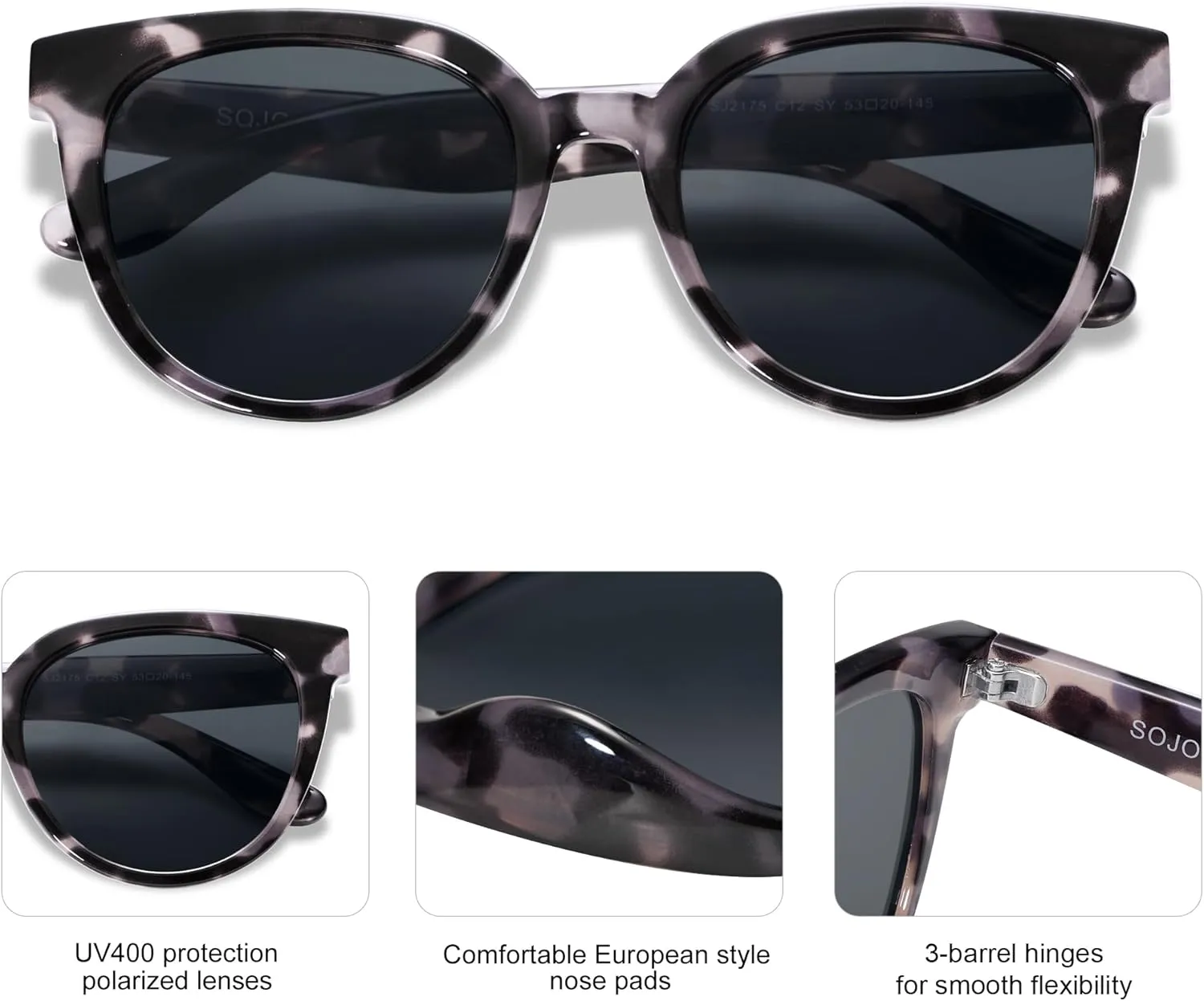 SOJOS Trendy Cat Eye Round Polarized Sunglasses for Women Fashion UV Protection Sunnies Sunglasses SJ2175