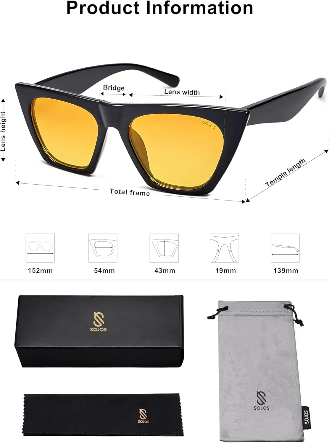 SOJOS Trendy Oversized Square Cateye Polarized Sunglasses Womens Big Frame Shades SJ2115