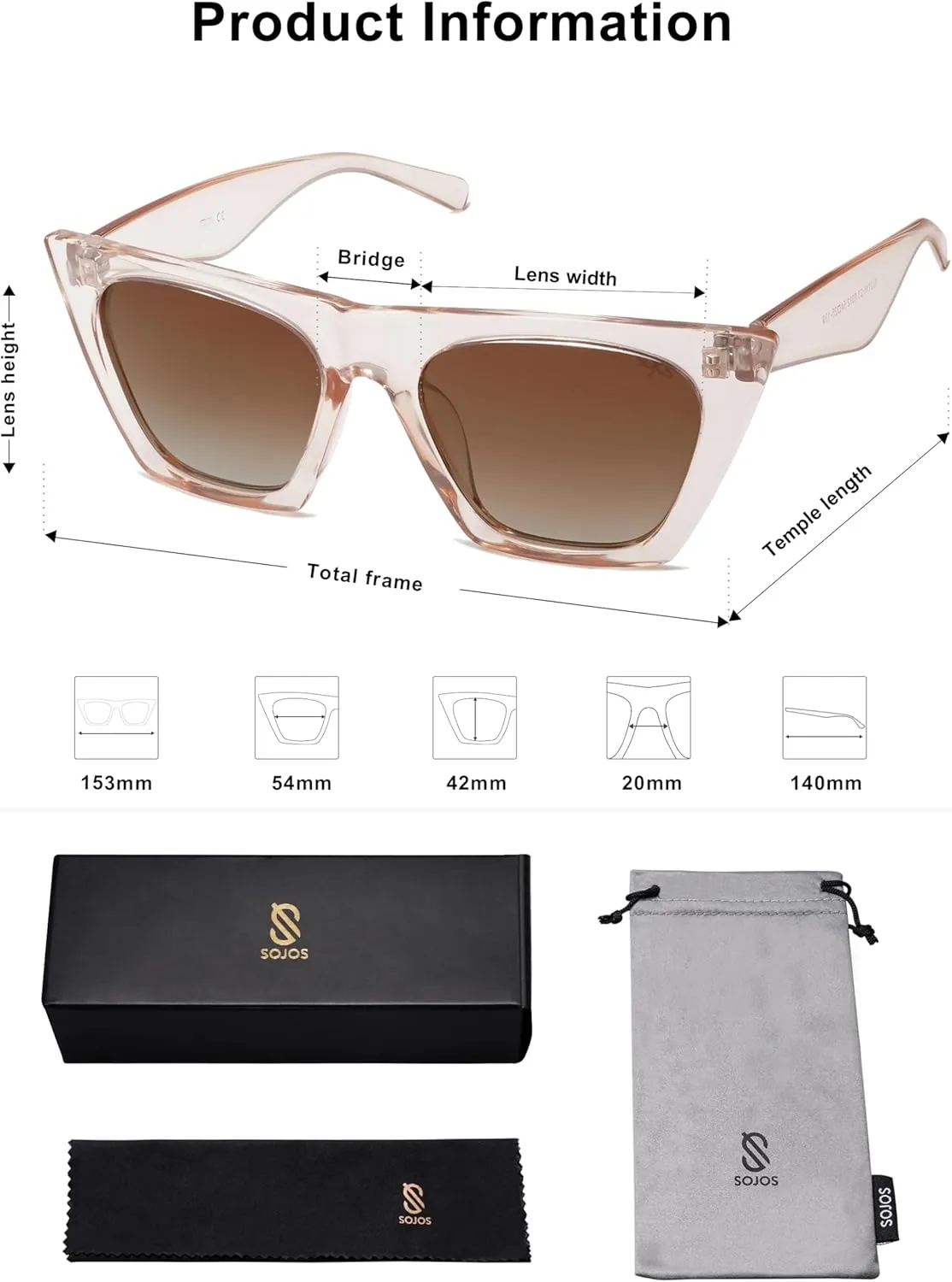 SOJOS Trendy Oversized Square Cateye Polarized Sunglasses Womens Big Frame Shades SJ2115