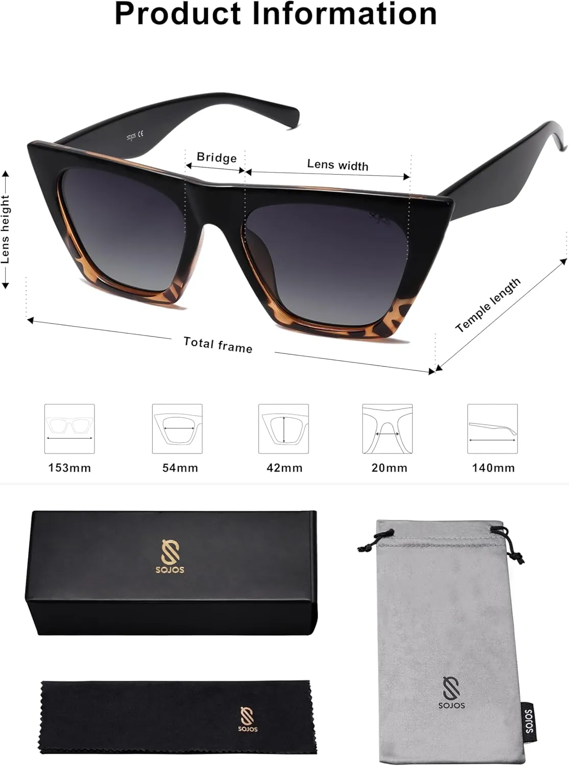 SOJOS Trendy Oversized Square Cateye Polarized Sunglasses Womens Big Frame Shades SJ2115