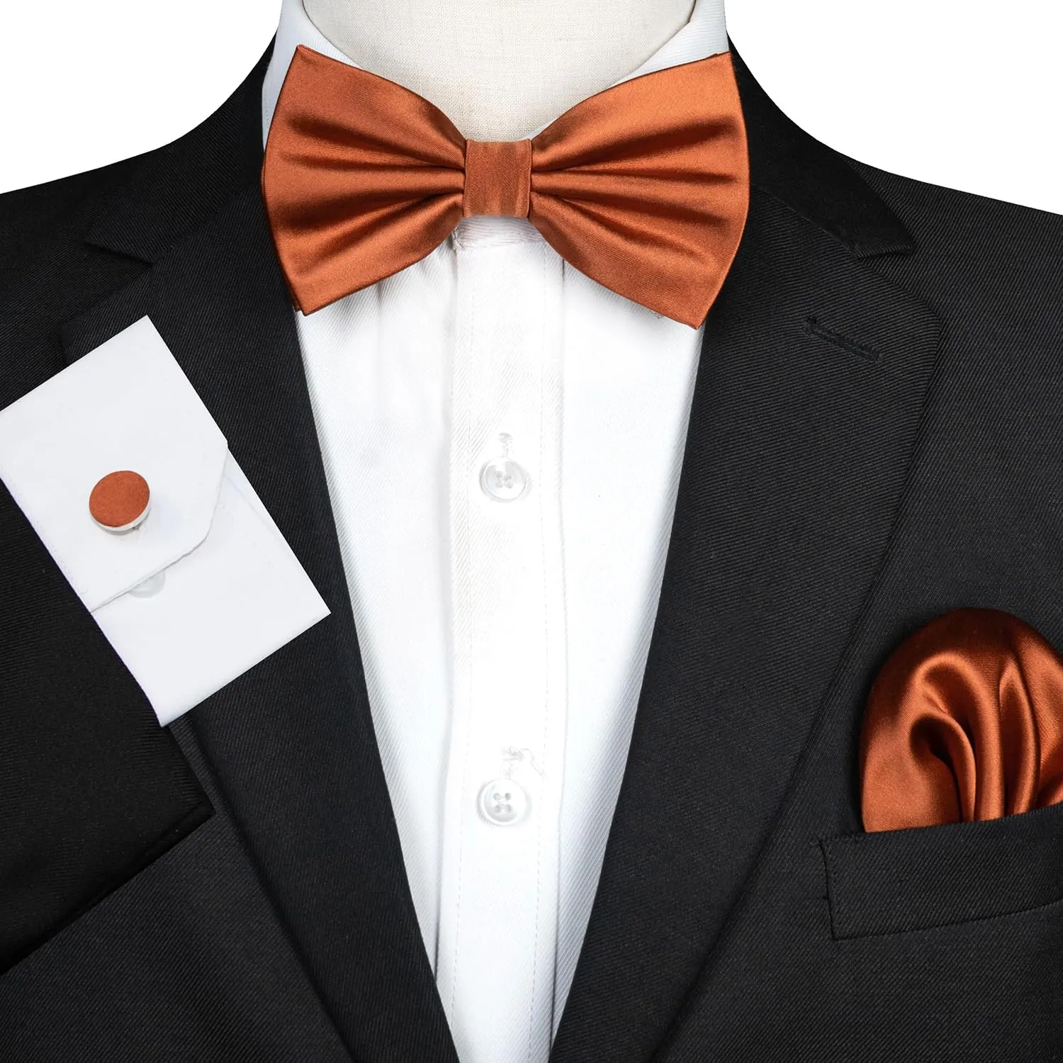 Solid Color mens Pre-tied Bow Tie and Pocket Square Cufflinks Sets with Gift Box