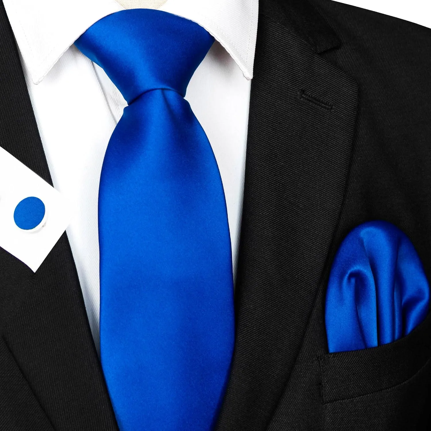Solid Color Tie and Pocket Square with Cufflinks Set for Men