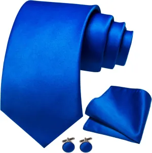 Solid Color Tie and Pocket Square with Cufflinks Set for Men