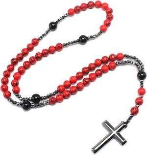 Stone Rosary Necklaces Catholic Pendant Necklaces for Men Women Jewelry Religious Black Gallstone