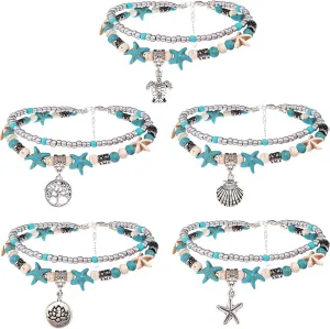 Suyi 5pcs Ankle Bracelets for Women Layered Beach Adjustable Anklets Boho Chain Anklet Foot Jewelry