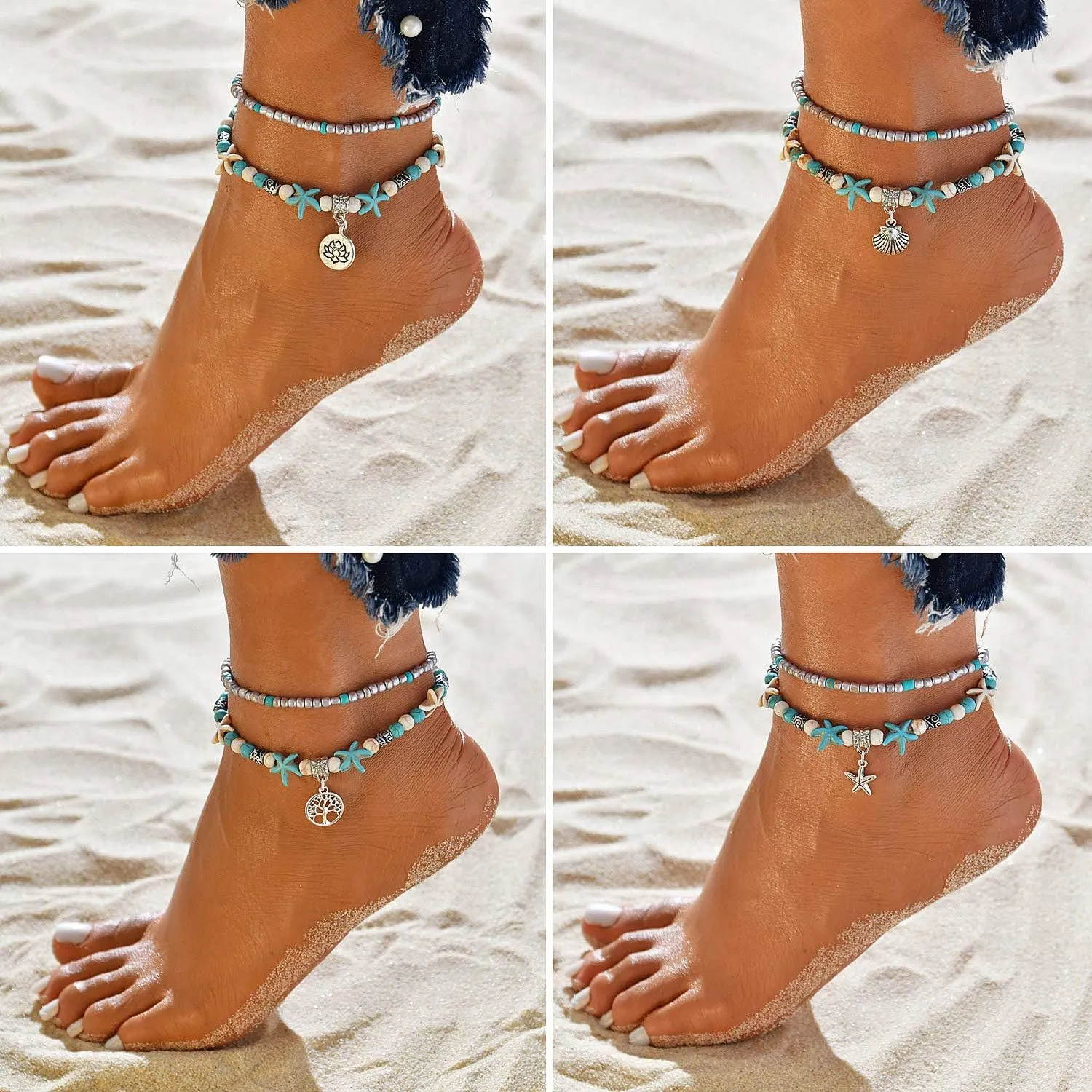 Suyi 5pcs Ankle Bracelets for Women Layered Beach Adjustable Anklets Boho Chain Anklet Foot Jewelry