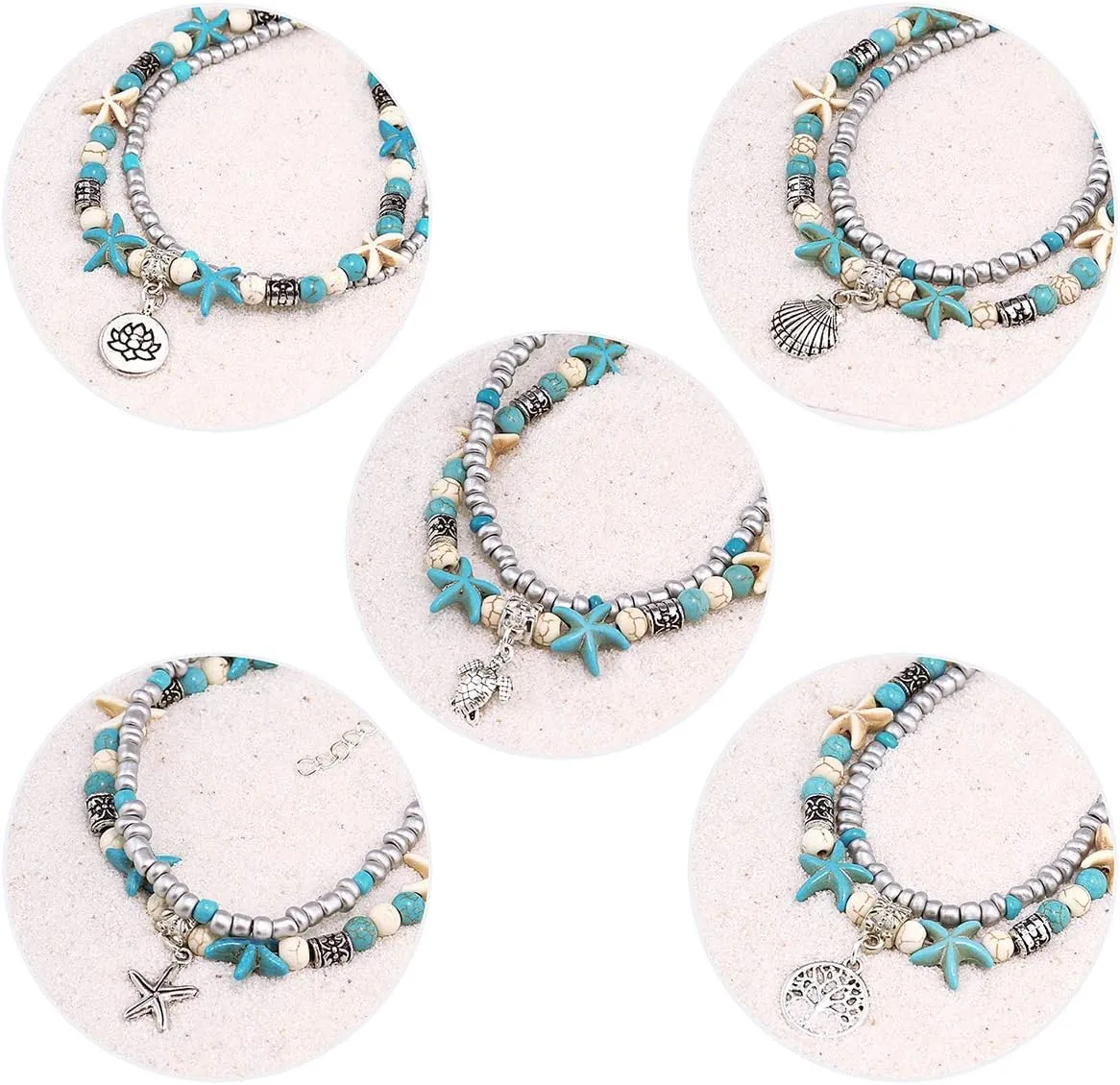 Suyi 5pcs Ankle Bracelets for Women Layered Beach Adjustable Anklets Boho Chain Anklet Foot Jewelry