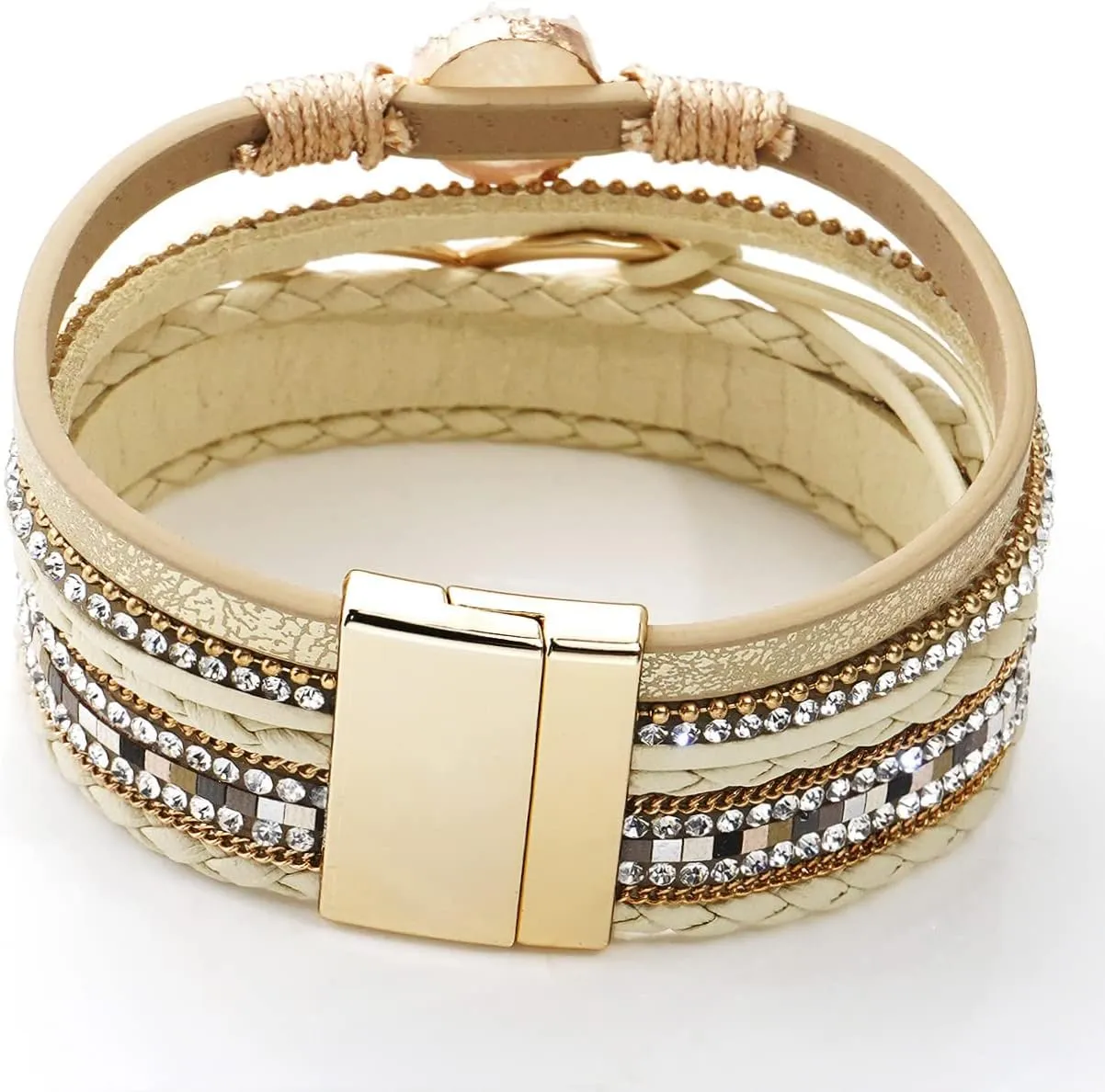 Suyi Multilayer Leather Wrap Bracelet Heart-Shape Wide Cuff Bracelets for Women