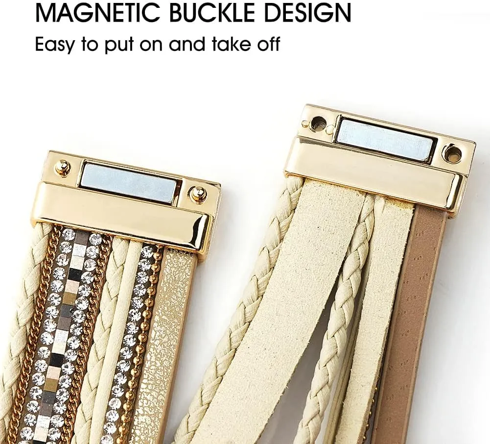 Suyi Multilayer Leather Wrap Bracelet Heart-Shape Wide Cuff Bracelets for Women