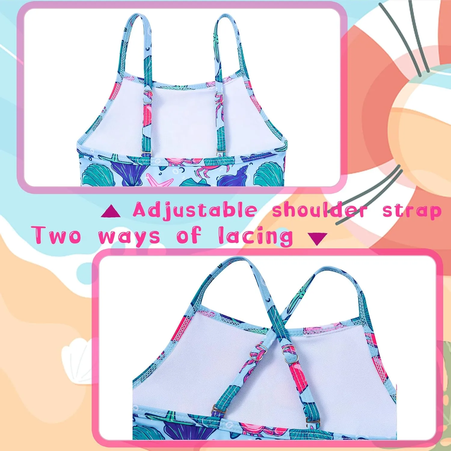swimsobo Girls One Piece Swimsuit Colorful Mermaid Bathing Suit Cute Swimwear for 2-8 Years