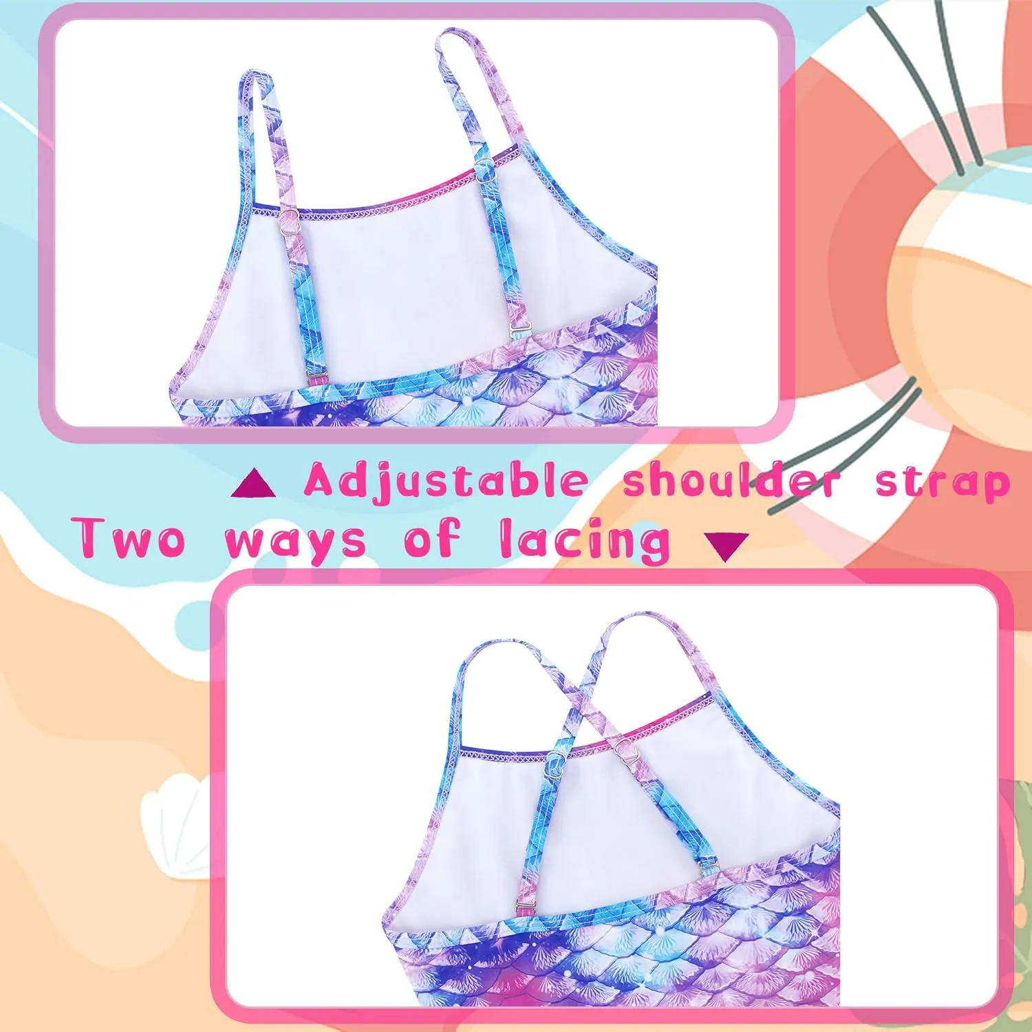 swimsobo Girls One Piece Swimsuit Colorful Mermaid Bathing Suit Cute Swimwear for 2-8 Years