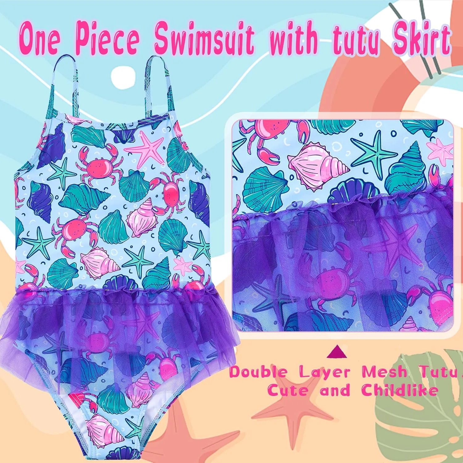 swimsobo Girls One Piece Swimsuit Colorful Mermaid Bathing Suit Cute Swimwear for 2-8 Years