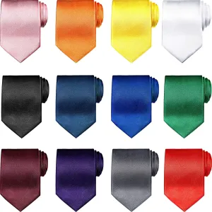 Syhood 12 Pieces Solid Satin Pure Color Ties Set Business Formal Necktie Tie for Men Formal Occasion Wedding