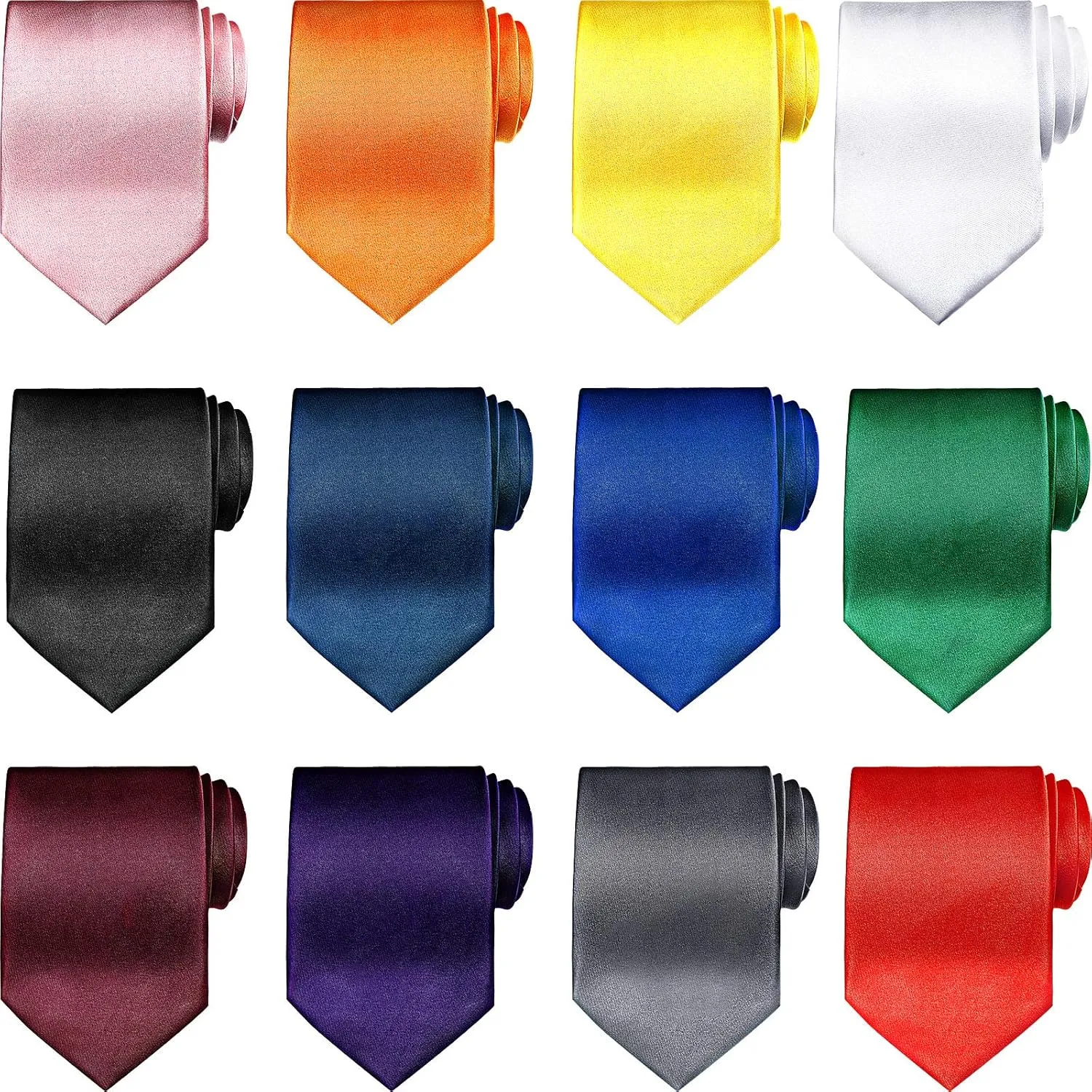 Syhood 12 Pieces Solid Satin Pure Color Ties Set Business Formal Necktie Tie for Men Formal Occasion Wedding