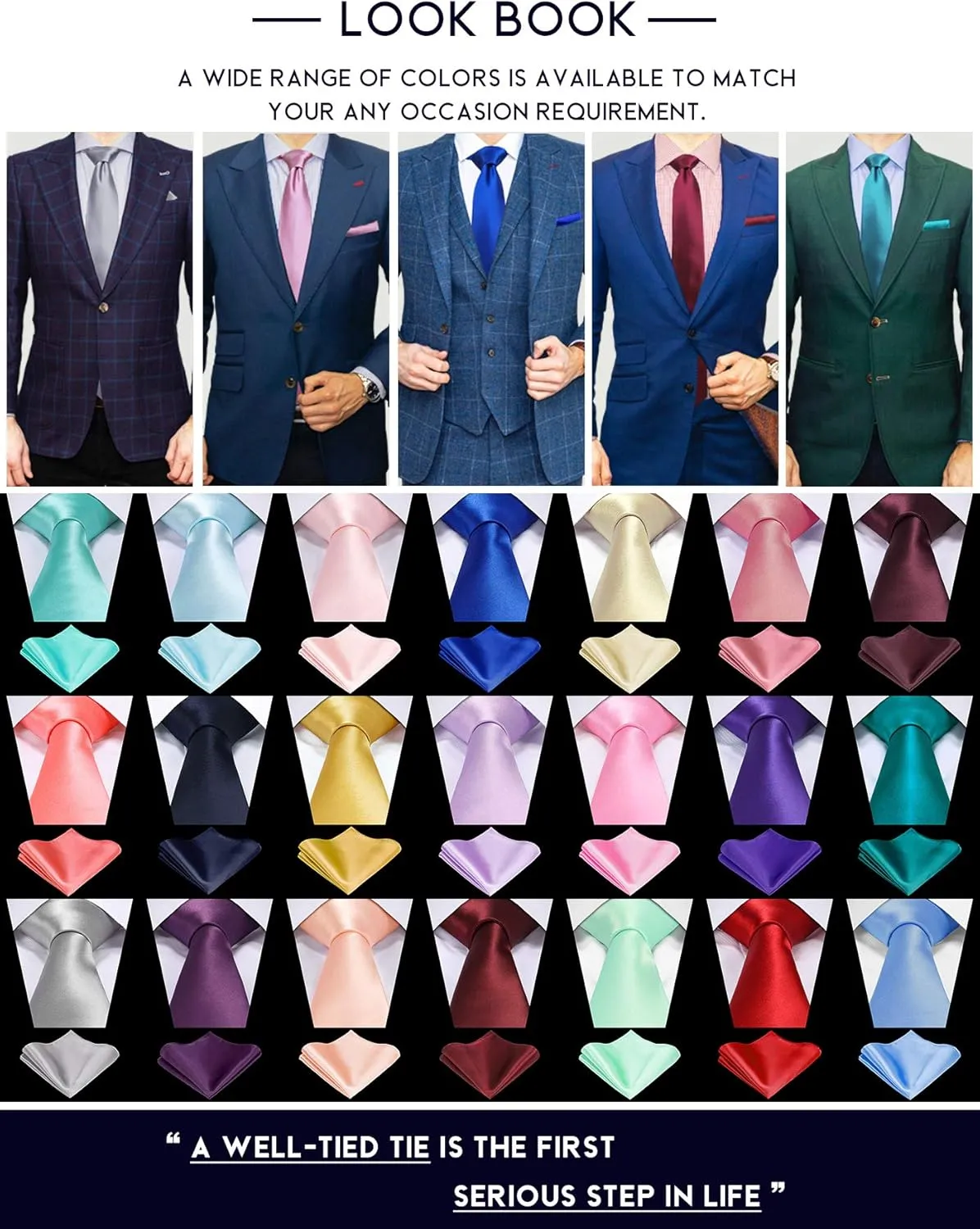 TIE G Solid Satin Woven dyed Color Formal Necktie and Pocket Square Sets in Gift Box