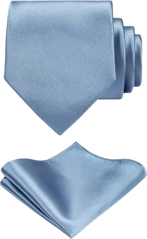 TIE G Solid Satin Woven dyed Color Formal Necktie and Pocket Square Sets in Gift Box
