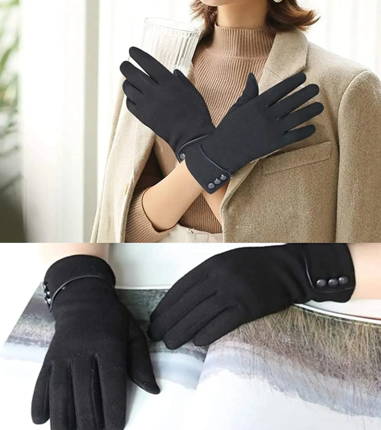 Tomily Womens Touch Screen Phone Fleece Windproof Gloves Winter Warm Wear