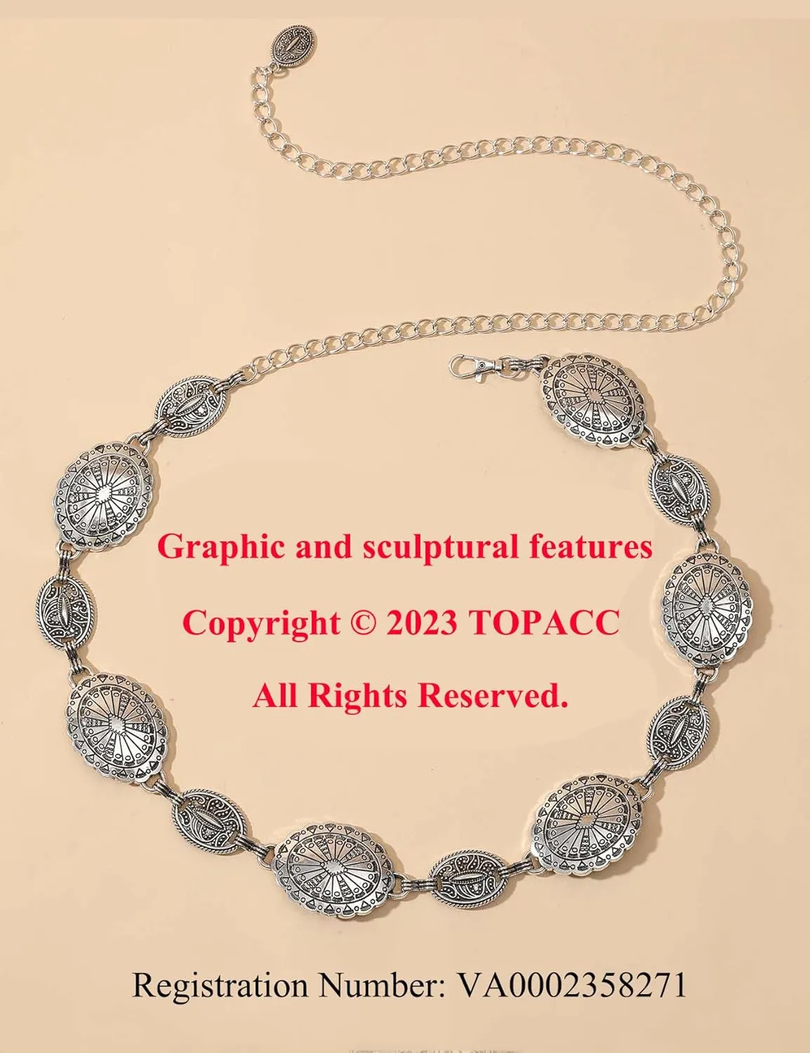 TOPACC Western Metal Concho Belt for Women Cowgirl Chain Belts for Dresses Jeans Country Concert Outfit
