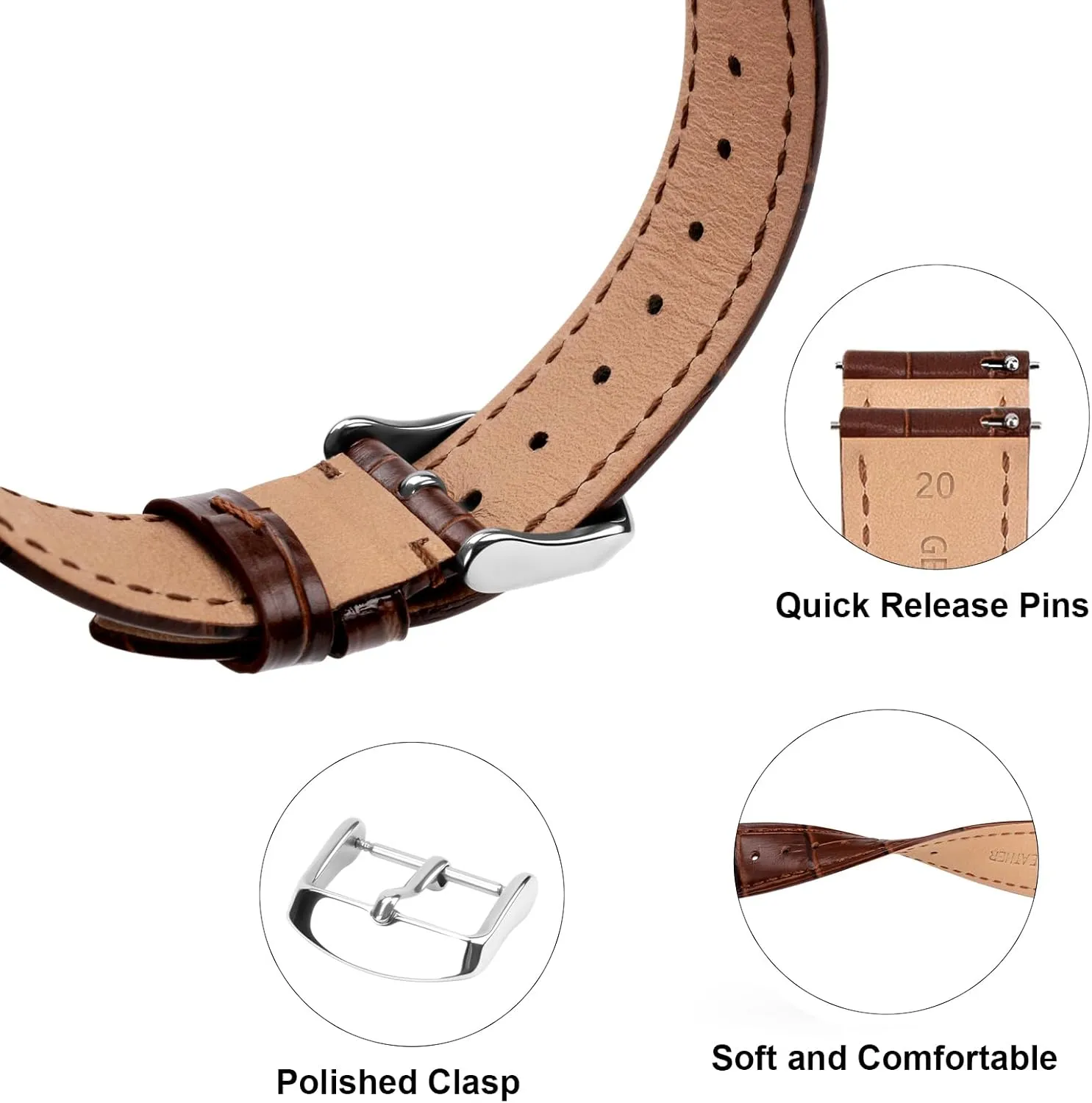 TStrap Extra Long Watch Band - XL XXL Leather Watch Straps for Men - Soft Quick Release Watchband for Large Wrist Replacement - 12mm 16mm ... 20mm 22mm 24mm