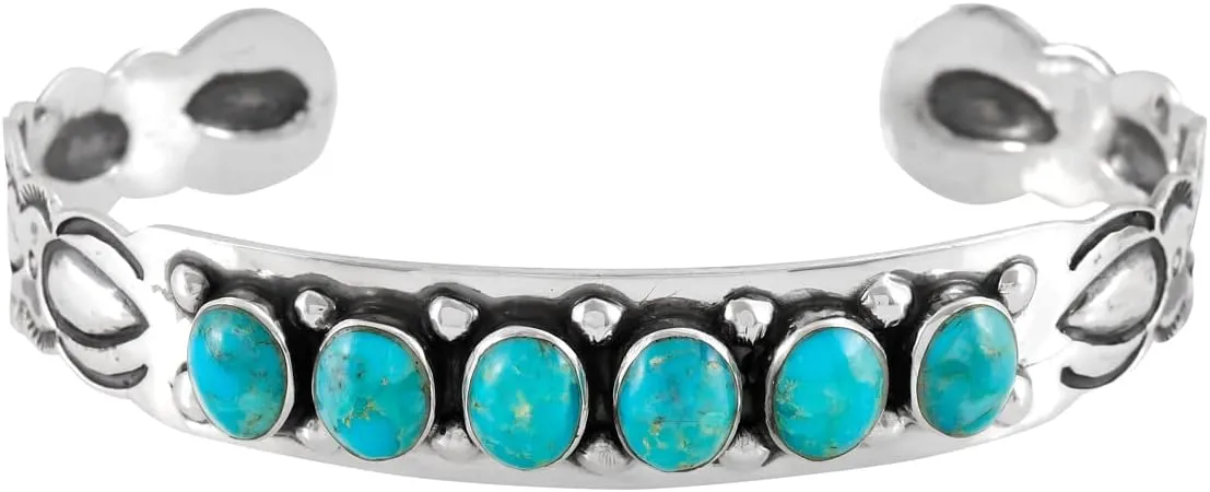 Turquoise Bracelet Sterling Silver 925 Genuine Gemstones Gemstones Cuff Bracelet