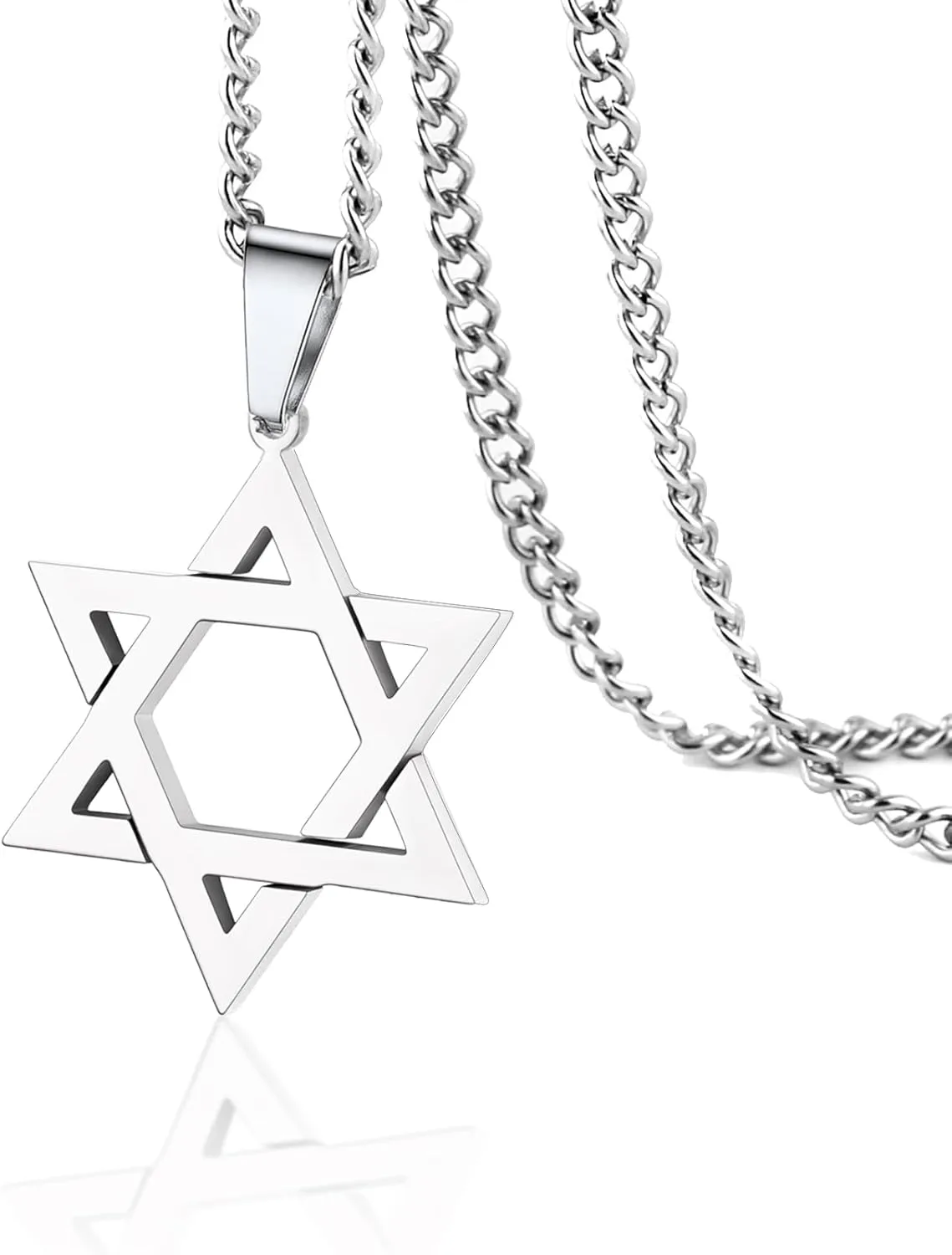 VASSAGO Star of David Necklace for Men Women Stainless Steel Hexagon Pendant with Cross Necklace Dainty Religious Jewish Jewelry