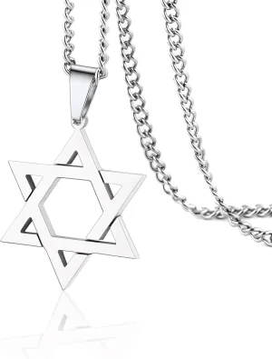 VASSAGO Star of David Necklace for Men Women Stainless Steel Hexagon Pendant with Cross Necklace Dainty Religious Jewish Jewelry