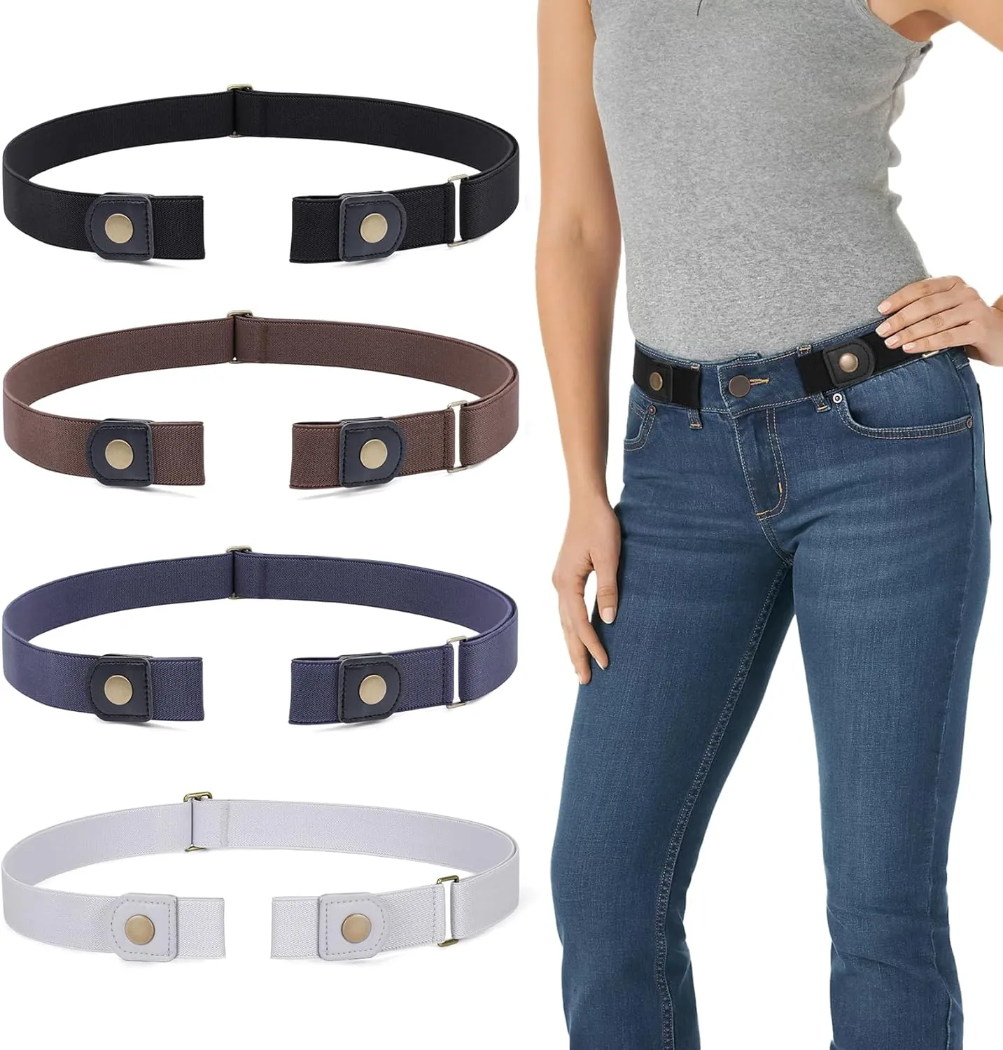 WERFORU 3 Pack 4 Pack No Buckle Invisible Stretch Belt Buckle-Free Elastic Belt for Women and Men