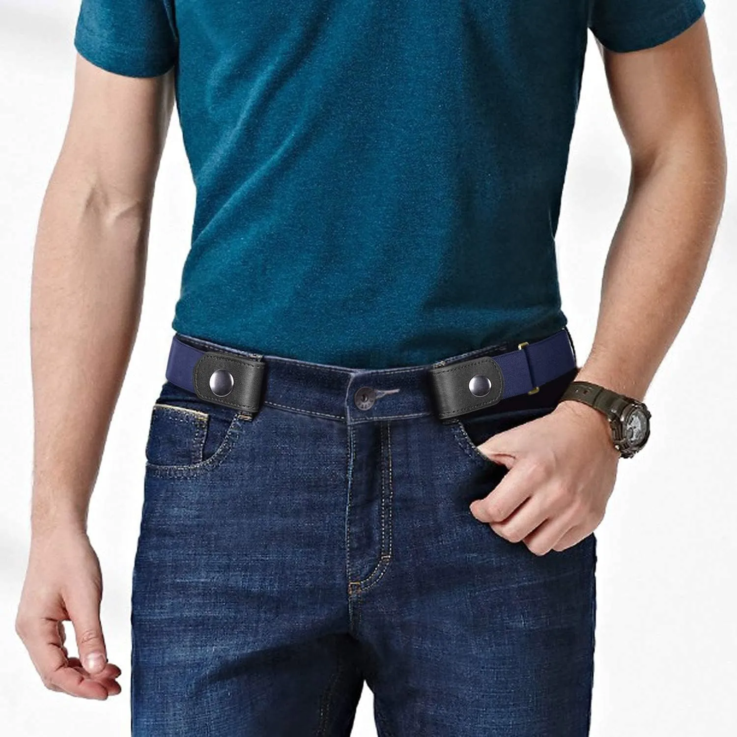 WERFORU No Buckle Show Belt for Men Buckle Free Stretch Belt for Jeans Pants 1.38 Inches Wide Father's Day Gift