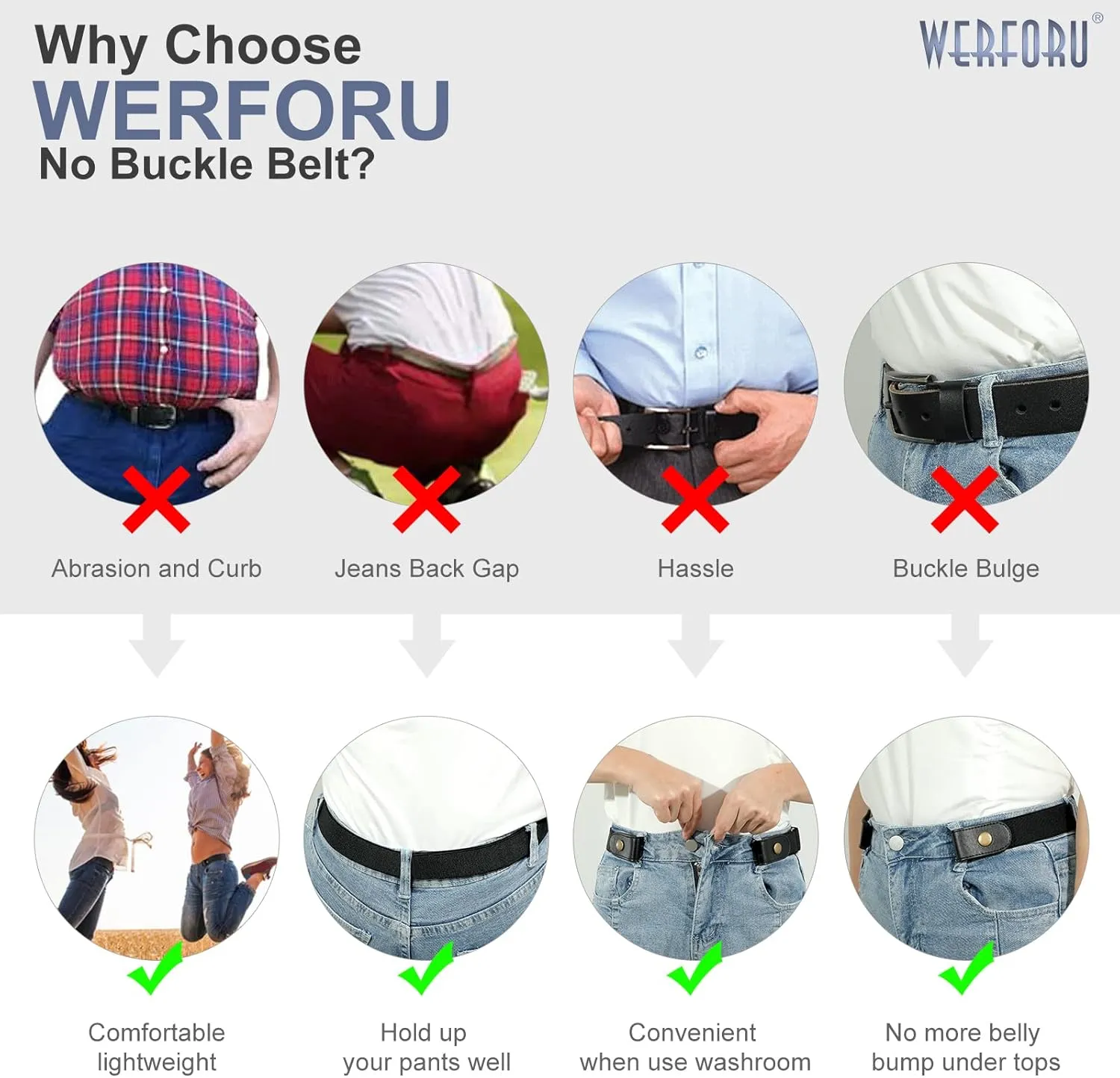 WERFORU No Buckle Show Belt for Men Buckle Free Stretch Belt for Jeans Pants 1.38 Inches Wide Father's Day Gift