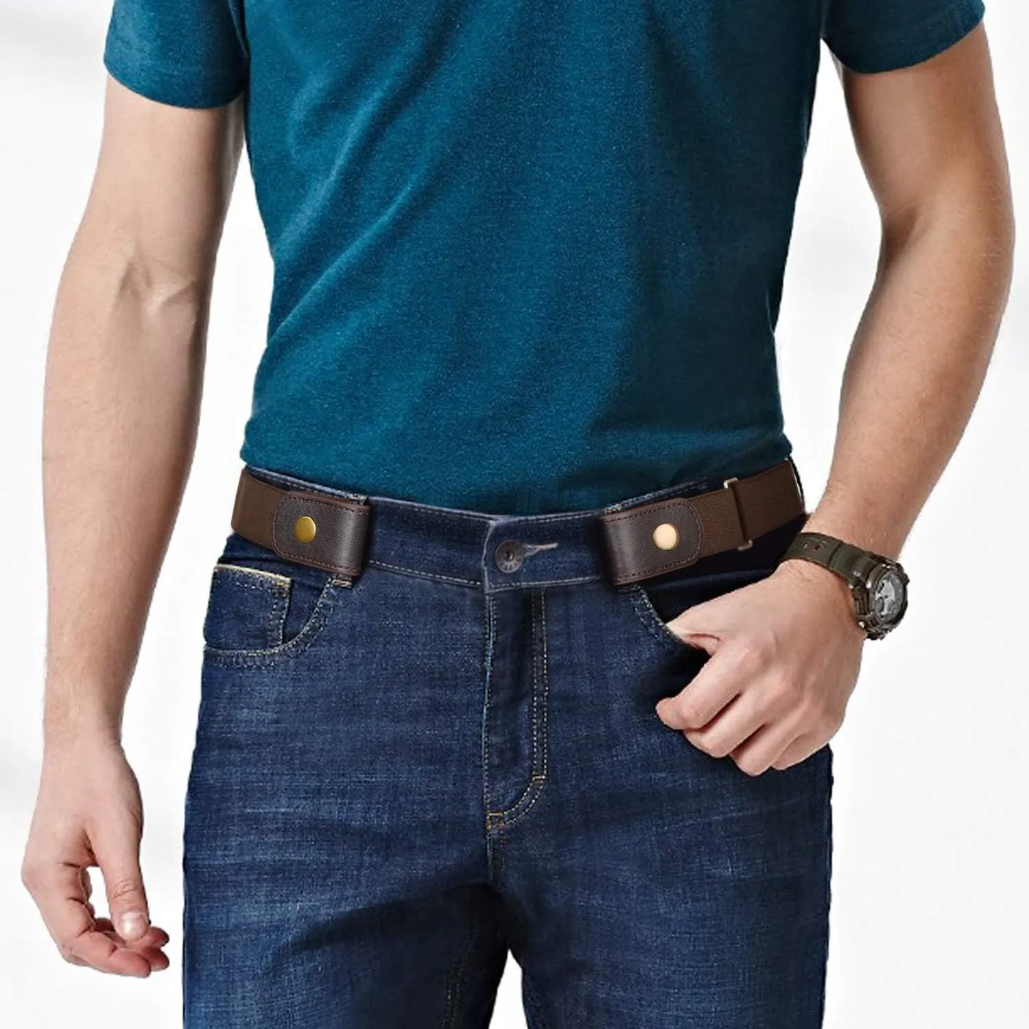 WERFORU No Buckle Show Belt for Men Buckle Free Stretch Belt for Jeans Pants 1.38 Inches Wide Father's Day Gift