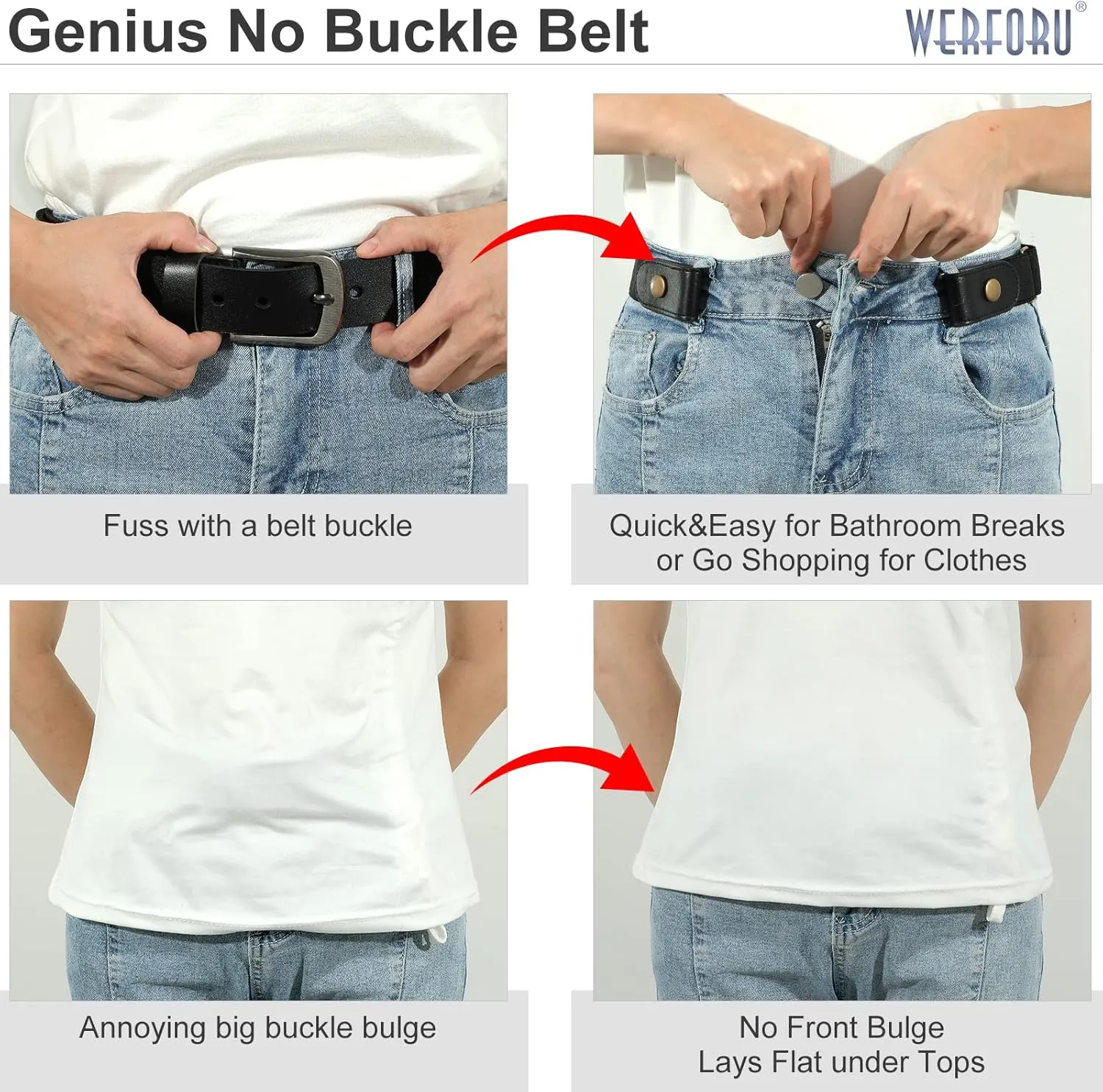 WERFORU No Buckle Show Belt for Men Buckle Free Stretch Belt for Jeans Pants 1.38 Inches Wide Father's Day Gift